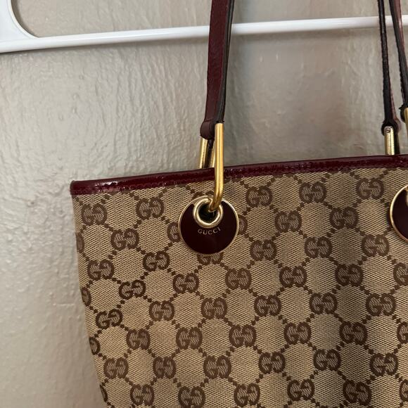 GUCCI Eclipse Small Tote In Canvas Red Designer Logo Bag bucket shoulder - Picture 3 of 16